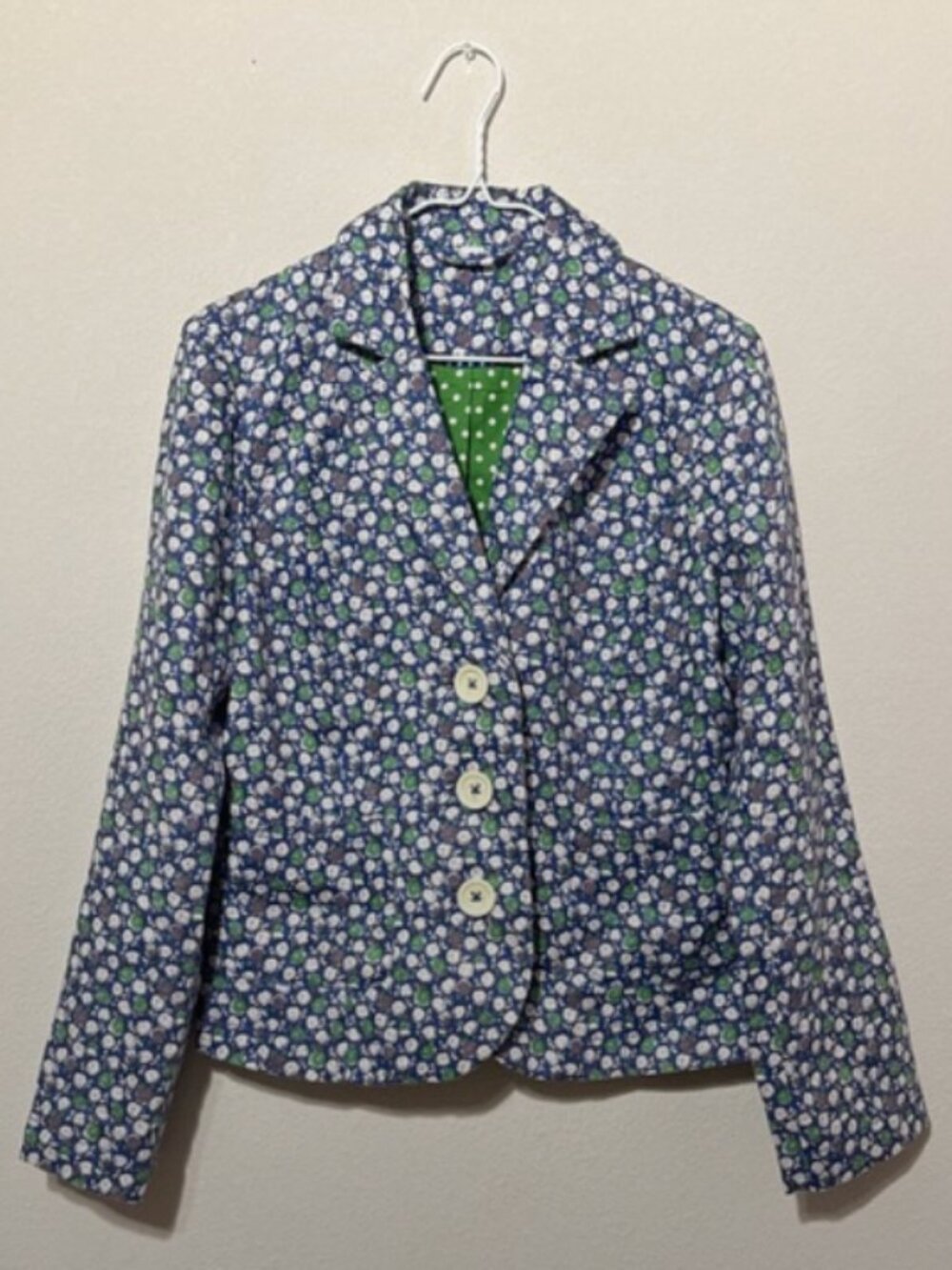 Boden Women's Blue/Green Floral 100% Linen Blazer Size US 6 Spring Preppy